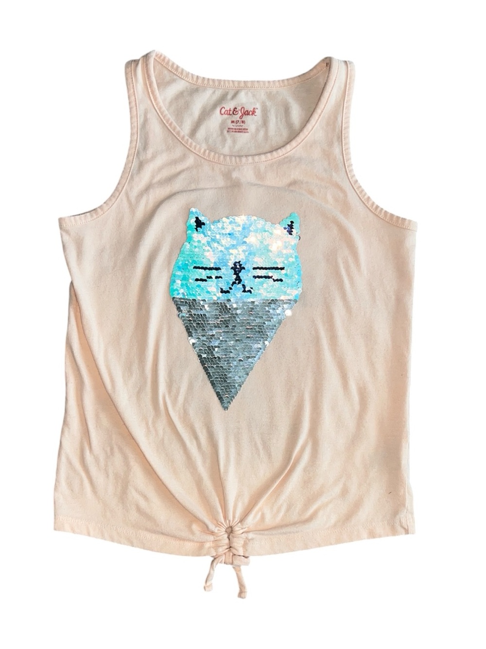 Cat & Jack Peach Tank with Flip Sequin Cat Ice Cream Cone Size M (7/8)